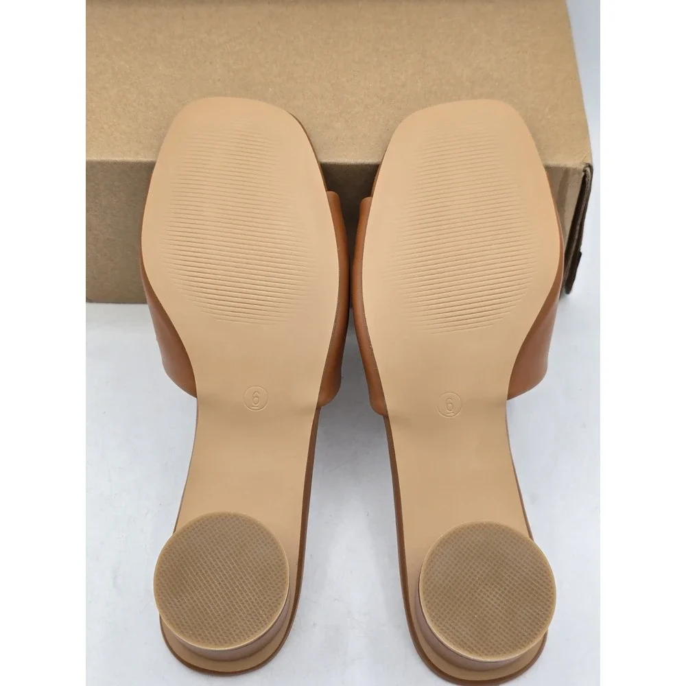 NIB Coutgo Women's Heeled Slides Sandals Square Open Toe Slip On - Brown‎ - Sz 6